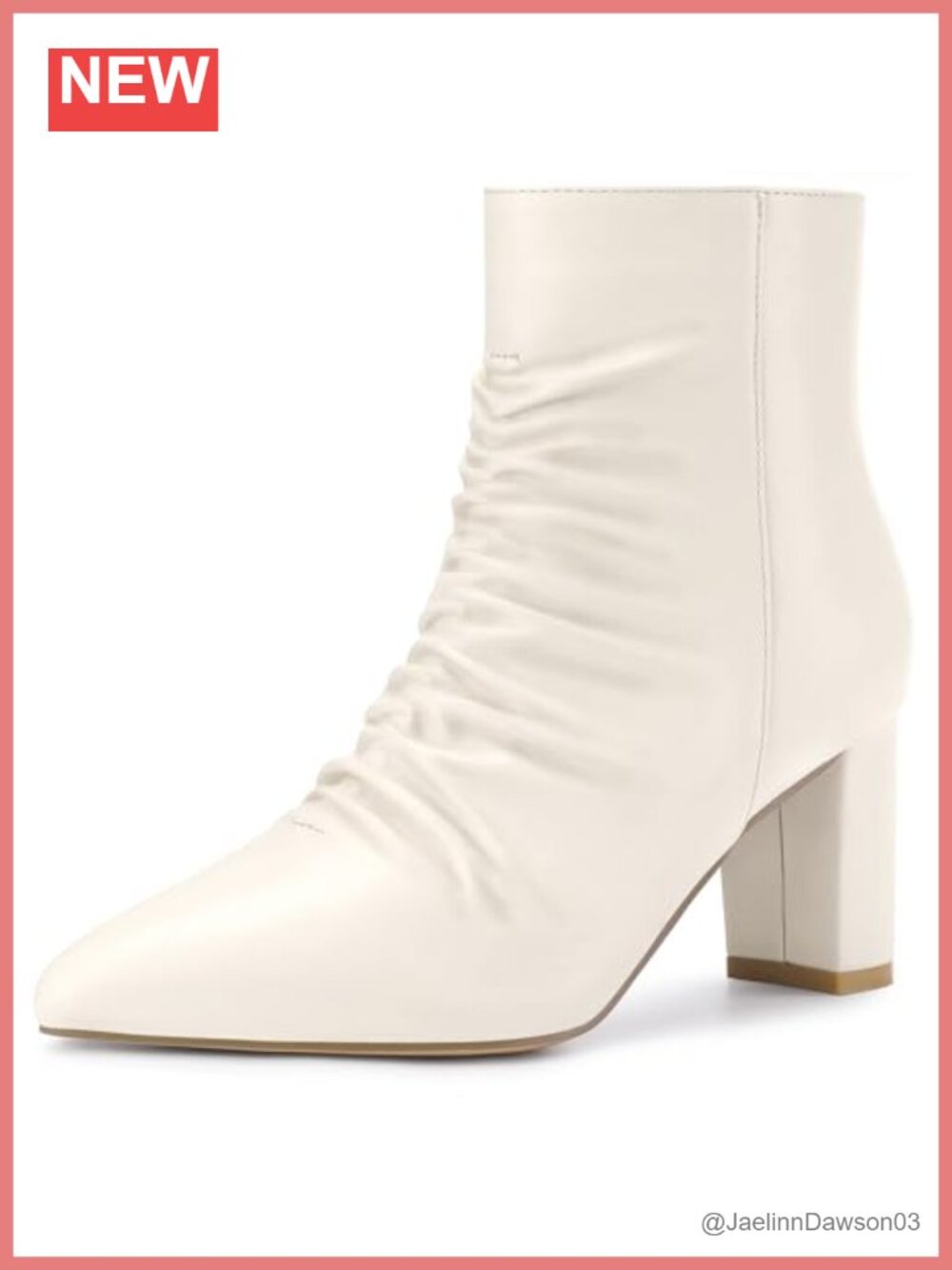 Ruched Ankle Boots Pointed Toe Chunky Heel Faux Leather Side Zip